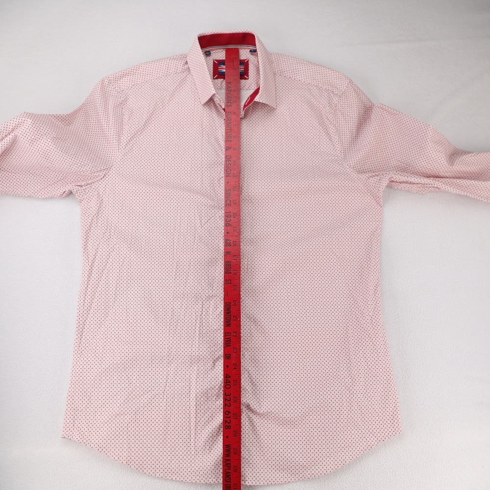 Soul of London Mens Button Down Shirt Red White Geometric Print Stretch Large - Picture 6 of 10